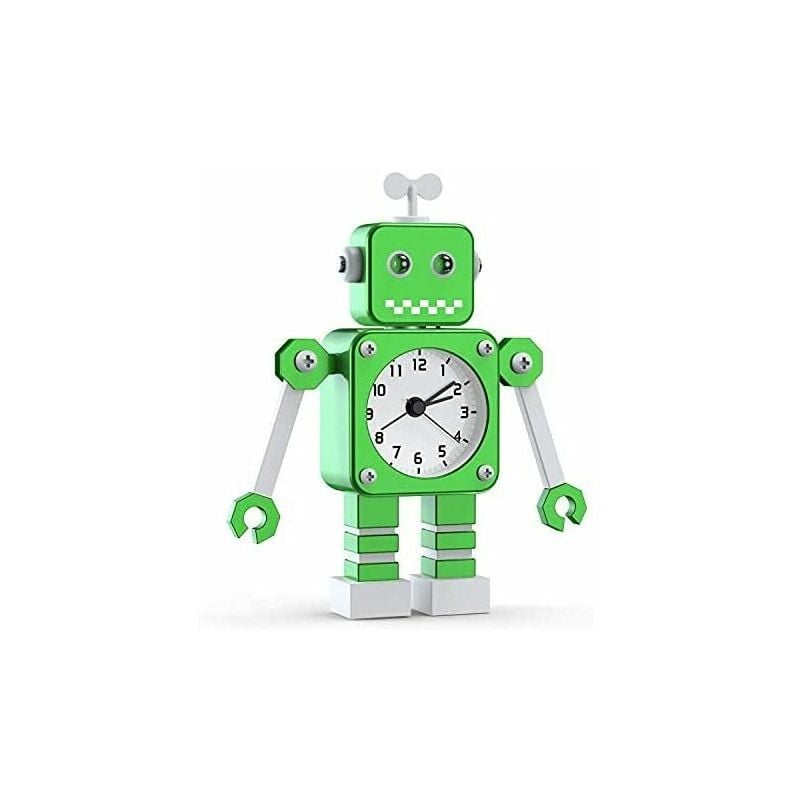 Reloj despertador para niños, reloj despertador robot para niños, reloj despertador analógico, reloj despertador silencioso sin verificación para niños, niñas y niños (verde)