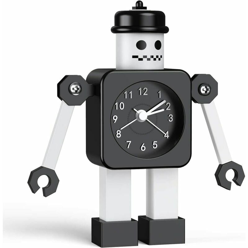 Reloj despertador para niños, reloj despertador robot para niños, reloj despertador analógico, reloj despertador silencioso sin verificación para niños, niñas y niños (negro 2772)