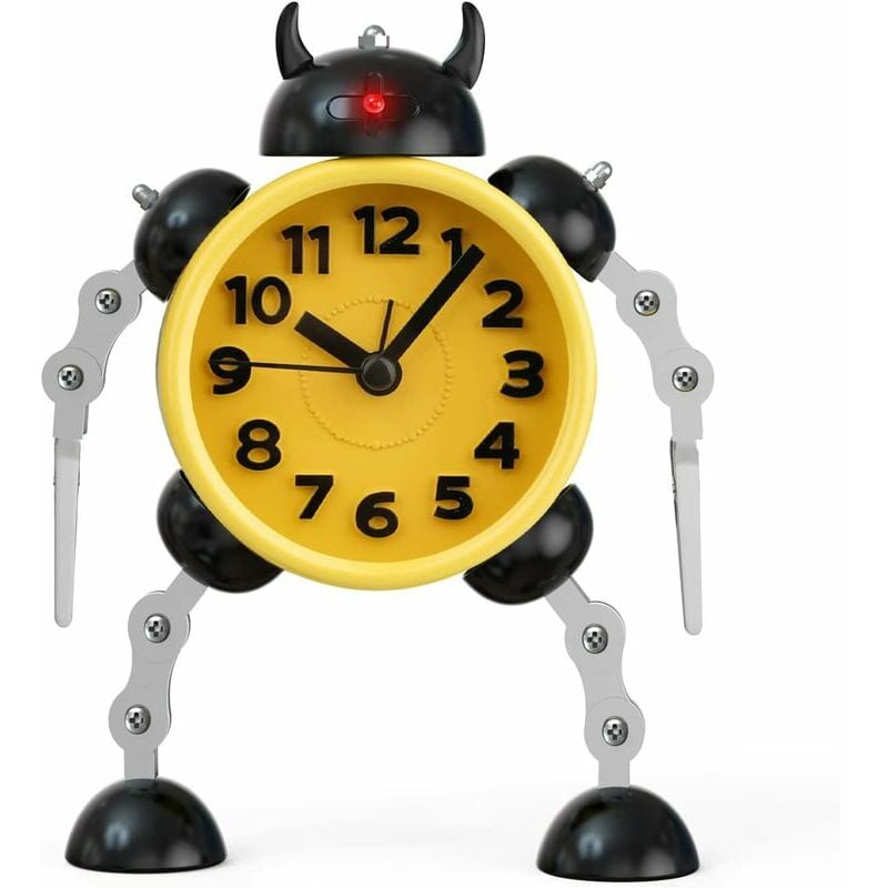 Reloj despertador para niños, reloj despertador robot para niños, reloj despertador analógico, reloj despertador silencioso sin verificación para niños, niñas y niños (amarillo)