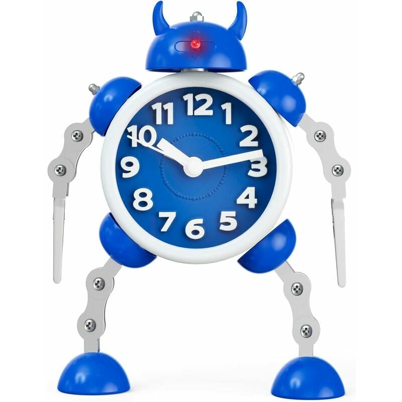 Reloj despertador para niños Boy Robot Reloj despertador analógico Reloj despertador silencioso sin tictac para niños y niñas (Blue-01)