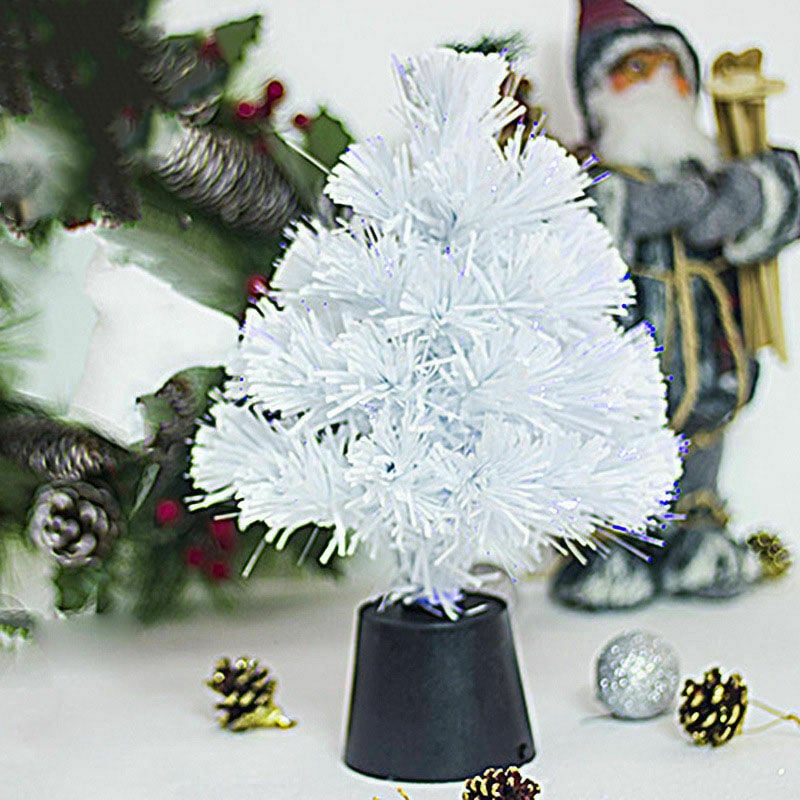 Mini árbol de Navidad con luces de Navidad de fibra óptica de colores alimentadas por USB Decoración de mesa de escritorio de 30 cm - Blanco