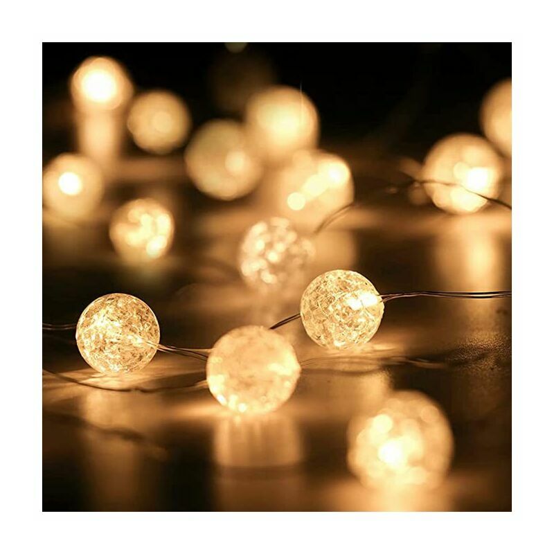 Cadena de luces de globo para dormitorio, luces decorativas, luces de Navidad, luces de bola de cristal craquelado, 10 pies, 30 luces LED blancas suaves, funciona con pilas, perfectas para la decoraci