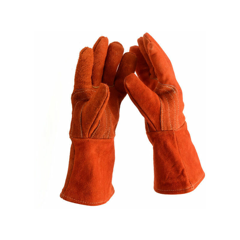 Guantes de soldador - Forro de cuero resistente al calor y al desgaste - Costuras ignífugas - para soldadores/Chimeneas/Barbacoas/Jardines