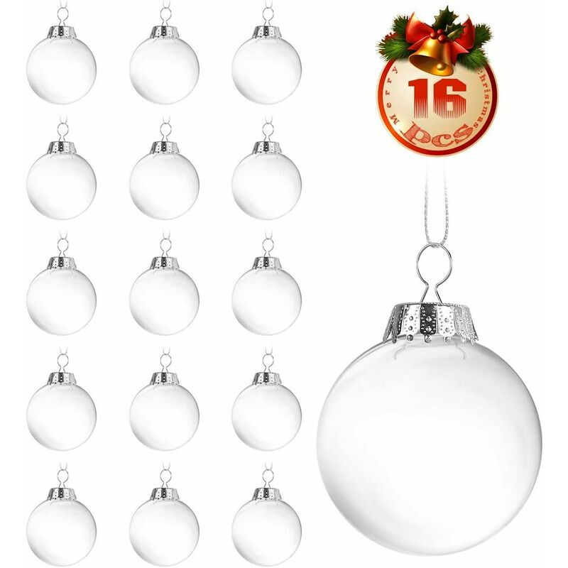 Bolas de Navidad transparentes, 16 piezas de bolas de plástico transparente recargables, bolas de árbol de Navidad, decoración navideña, para decoración de árboles de Navidad y fiestas (16 piezas)