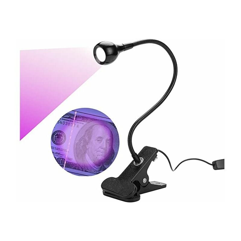 lámpara de gel UV negra de 3 W, luz LED violeta UV USB con interruptor de Clip para reparación de teléfonos móviles, Gel UV para uñas, luz violeta