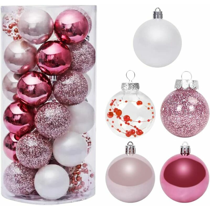 Adornos navideños de oro rosa de 6CM, juego de 30 adornos navideños de plástico, adornos de bolas colgantes, adornos para árboles de Navidad