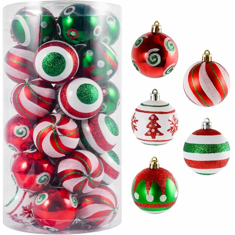 30 bolas de plástico para decoración de árboles de Navidad, decoraciones colgantes blancas, verdes y rojas, Halloween, decoraciones navideñas inastillables