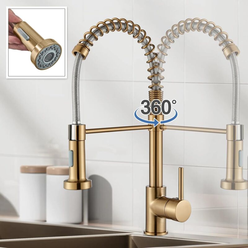 Produktbild von GIMILI Kommerzielle Küchenarmatur In Öl-geriebenem Bronze – Mit Pull-Down-Spray, Einhandgriff, 360° Schwenkbar, Hochdruck, Für Anspruchsvolle Küchen