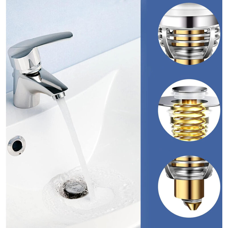 Lot De 2 Bouchons De Lavabo Pop-up Avec Crépine - Diamètre 34-40 Mm - Matière ABS Et Inox - Couleur Argent - Neuf