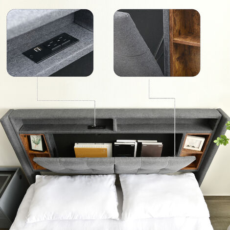 LVHOM Doppelbett Mit LED & Schubladen - Samt Kopfteil, 140x200cm