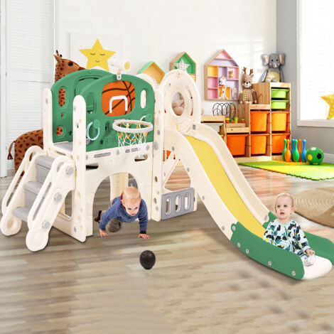 Kinder Rutsche Mit Klettergerüst - Indoor Spielplatz Mit Basketballkorb & Tunnel