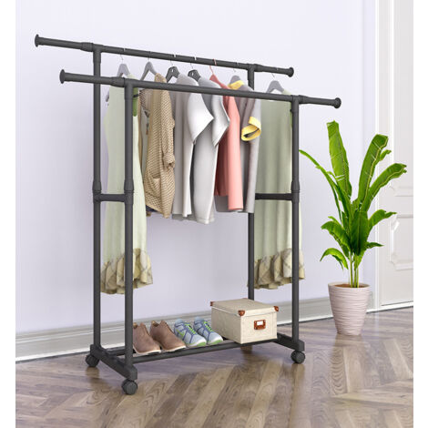 Garderobenständer Mit Schuhablage 65x30x190cm - 9 Haken, 3-etagig, Metall Schwarz