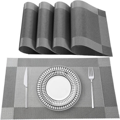 Quadratische Tischsets, 4er-Set - Waschbar, Hitzebeständig Bis 70°C, Rutschfest, Für Innen & Außen (Schwarz)