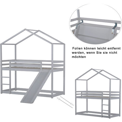 Kinder-Etagenbett 90x200 Cm Mit Hydraulischem Stauraum – Massivholz, Grau, Sicher & Platzsparend