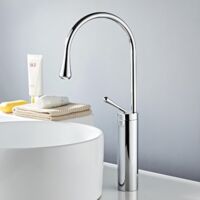 Waschtischarmatur Hoch, Wasserhahn Küche, Mischbatterie Armatur mit Messing, Badezimmer mit Keramikkartusch - Chrom