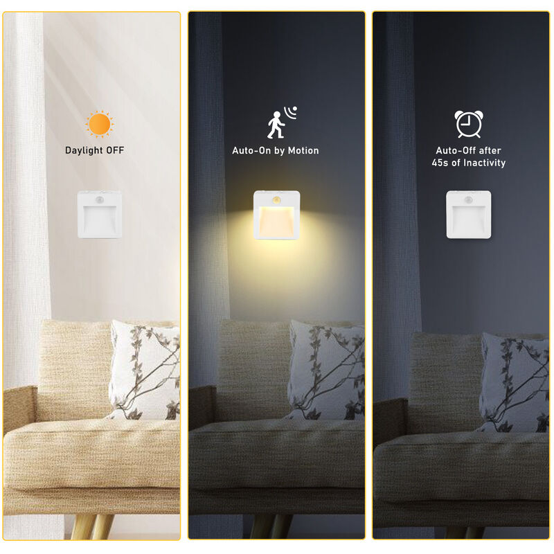 BESTA - Veilleuse Enfant LED[Lot de 2],Veilleuse Prise Electrique Dimmable  avec Détecteur de Mouvement, Lampe Nuit Blanche Naturel 3500K pour Chambre  Bébé, Placard, Salon, Escaliers, Couloir etc. - Lampes à poser 