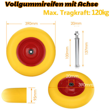 Roue Brouette Caoutchouc Plein Diamètre 400 X 80 Alésage 25 Longueur De Moyeu 76 Mm Roulement à