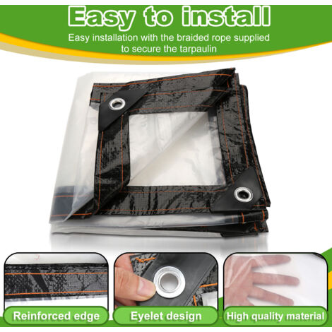 JAHQ Bâche Transparente Imperméable, Bâche Durable Résistante Aux Intempéries Avec Oeillets, Auvents Pliables En PVC Pour Jardins, Serre, Plantes, Bâche De Toit Pour Animaux - 120cm X 910cm