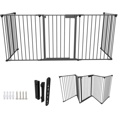 Barrière De Sécurité Enfant 4 Pièces Pour Cheminée/poêle - Grille Pliable, Porte Sécurisée à Double Verrou, Dimensions Ajustables (jusqu'à 2,4 M De Large)