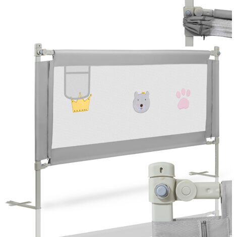 Barrière De Lit Enfant Réglable Hauteur 40-60 Cm - Protection Anti-Chute, Gris Lin, Longueur 200 Cm, Cadre Acier