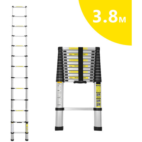 TolleTour Échelle télescopique de 3.8m en Aluminium . Multifonction échelle télescopique élevée d'échelle de loft de but télescopique noir