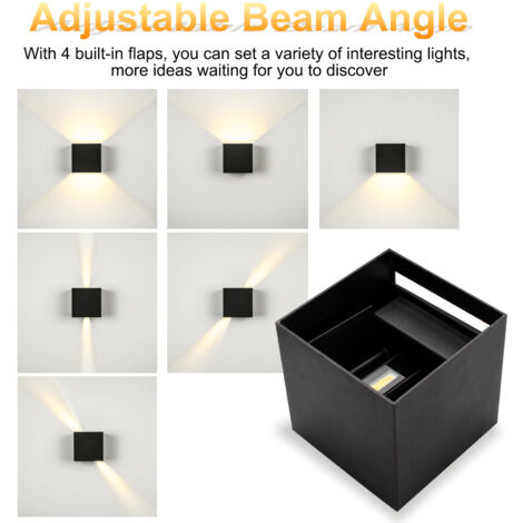 TolleTour Applique murale à LED 12W Applique murale à LED avec angle de faisceau réglable IP65 Noir Blanc chaud