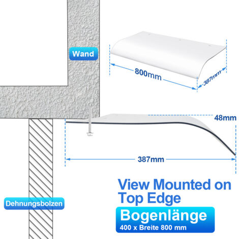 TolleTour Auvent pour porte marquise de terrasse PET 40x80CM Montage encastrée