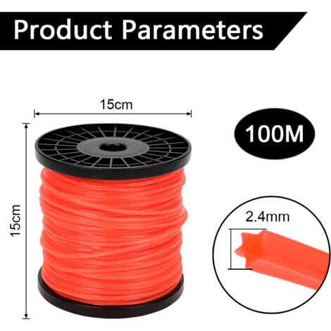 TolleTour Fil de coupe 100M débroussailleuse Nylon Roll Trimmer Orange Star 2.4mm