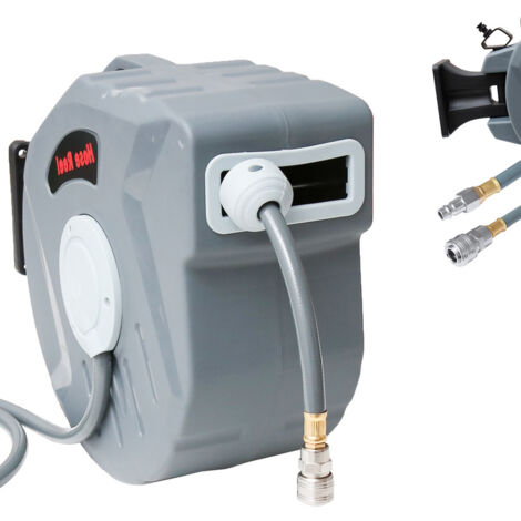 Enrouleur Automatique Mural WilTec Pour Tuyau Air Comprimé - 20m, 8 Bar, Raccord NW7.2, PVC