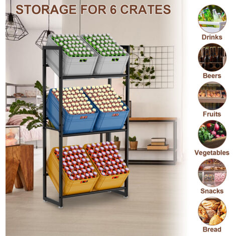 TolleTour 2 pièces Étagère pour Caisses de Boissons 6 Caisses Support Rangement de Bouteilles Étagère sur Pieds pour Caisses de Boissons 71x30x140cm Noir
