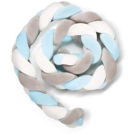 Tour de lit bébé—1.5M Tour De Lit Coussin Serpent Coussin Tresse Pare-Chocs  Velours Protection Bebe Cloture En Tissu Anti-Collision (Blanc+Gris+Rose)