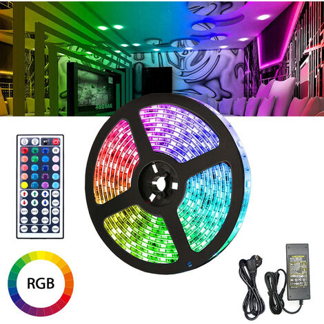 Ensemble de bande LED 2M, bande LED RGB 5050 SMD, bande LED 30 LED, LED non  étanche (IP20), avec télécommande 44 boutons