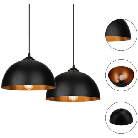 TolleTour 2er Suspension abat-jour Industrielle Rétro Lustre Abat-Jour Noir Lampe de Plafond Luminaire pour Salon Cuisine E27