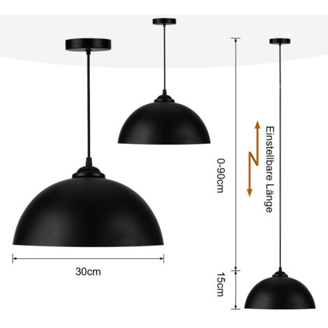 TolleTour 2er Suspension abat-jour Industrielle Rétro Lustre Abat-Jour Noir Lampe de Plafond Luminaire pour Salon Cuisine E27