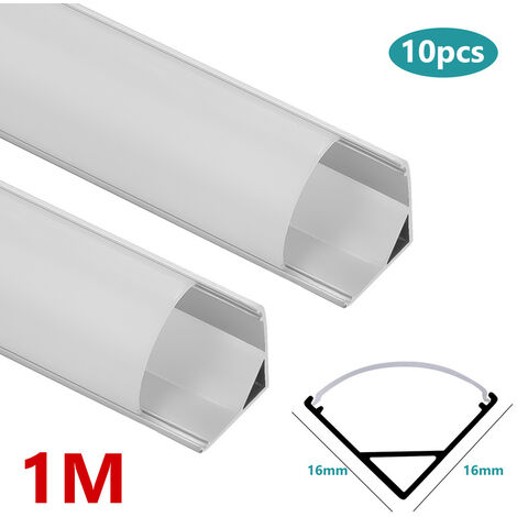 10x1M Profilé Aluminium LED Angle Anodisé Diffuseur laiteux pour Ruban  Bande LED Couvercle Blanc Opaque Forme en U