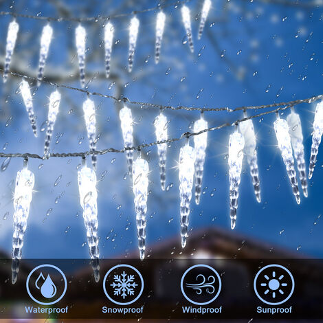 Guirlande Noel Exterieur, 10 m 40 LED Lumières de Stalactite Glaçons,  Guirlande Lumineuse blanc froid avec 8 Modes D'éclairage, IP44 étanche.