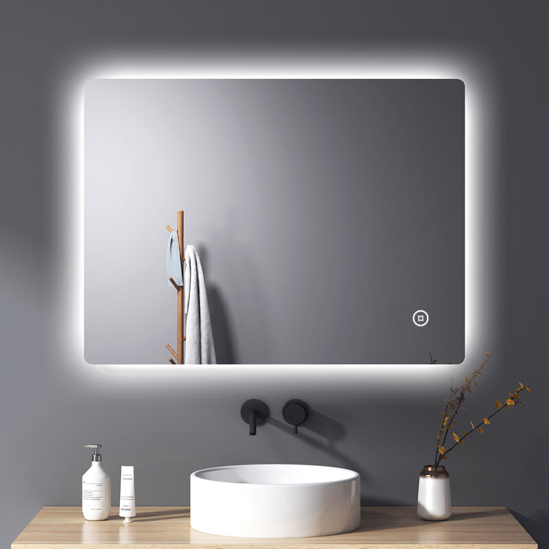 LED Bathroom Mirror With Demister Pad, Backlit LED Wall Mounted-Mirror 800 x 600 mm, Cold White Light 6500K - Meykoers