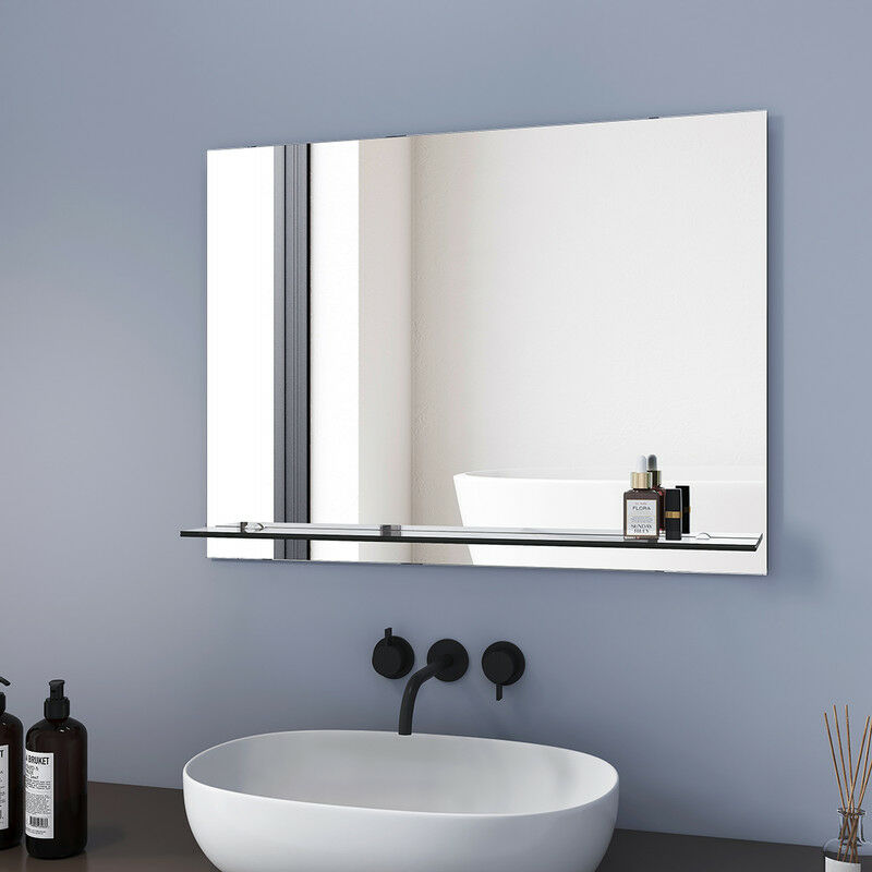 Meykoers Bathroom Mirror 80x60cm with Shelf, Frameless Wall