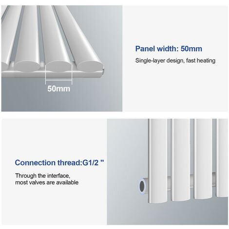 Meykoers Oval Radiator Single Panel Vertical Heater 1600x354mm White Radiators