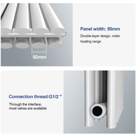 Meykoers Oval Radiator Double Panel Vertical Heater 1600x354mm White Radiators
