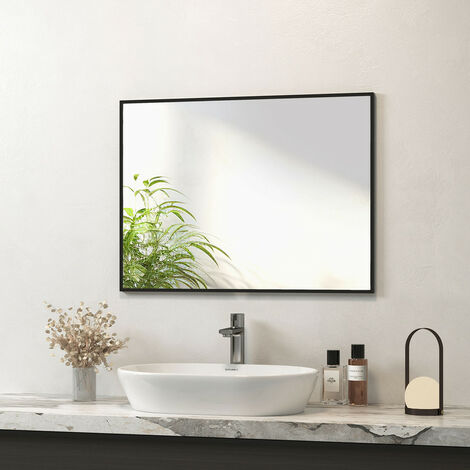 Meykoers Bathroom Mirror 60x80cm Wall Hanging Mirror with Black Frame, Rectangle Modern Wall Mounted Mirror