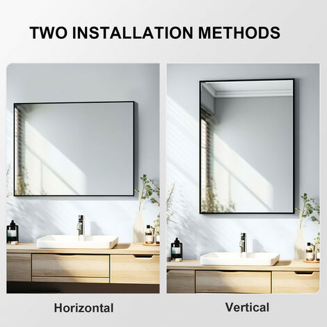 Meykoers Bathroom Mirror 60x80cm Wall Hanging Mirror with Black Frame, Rectangle Modern Wall Mounted Mirror