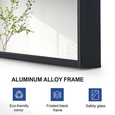 Meykoers Bathroom Mirror 60x80cm Wall Hanging Mirror with Black Frame, Rectangle Modern Wall Mounted Mirror