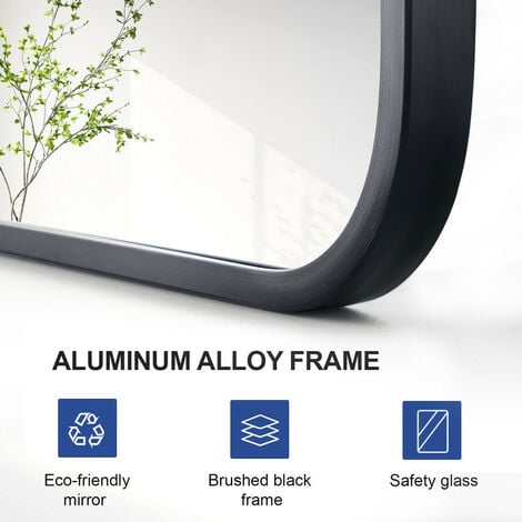 Meykoers Bathroom Mirror 50x70cm Wall Hanging Mirror with Black Frame, rounded rectangle Modern Wall Mounted Mirror