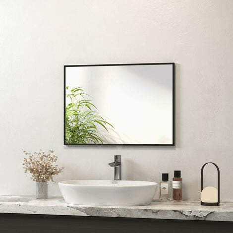 Meykoers Bathroom Mirror 50x70cm Wall Hanging Mirror with Black Frame, Rectangle Modern Wall Mounted Mirror