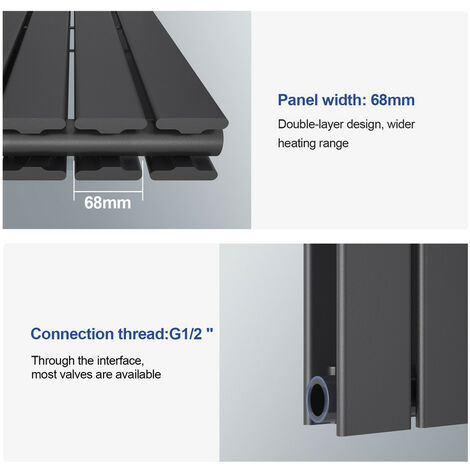 Meykoers 600 x 863mm Anthracite Radiator Horizontal Design Central Heating Double Flat Panel Radiator