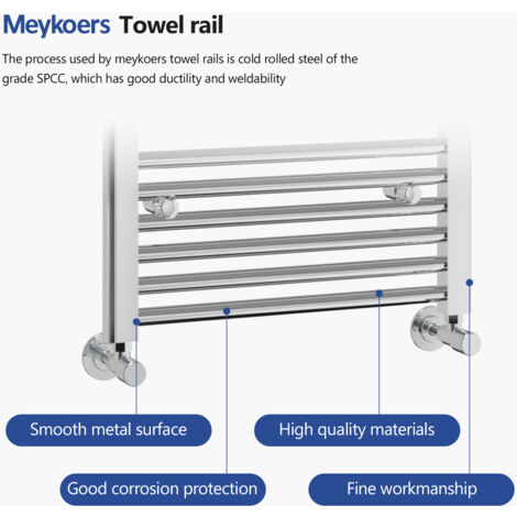 Meykoers Heated Towel Rail Bathroom Central Heating Towel Rail 1200x500mm Chrome Radiator