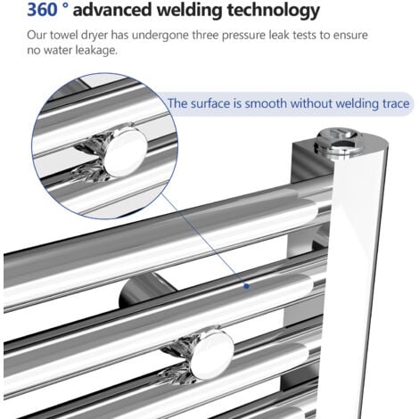 Meykoers Heated Towel Rail Bathroom Central Heating Towel Rail 1200x500mm Chrome Radiator