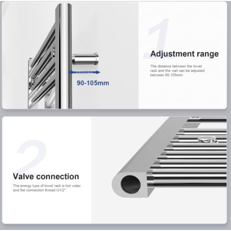 Meykoers Heated Towel Rail Bathroom Central Heating Towel Rail 1200x500mm Chrome Radiator