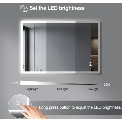 Meykoers LED Bathroom Mirror 60x45cm with Touch, Demister & brightness adjustment, Wall-Mounted Illuminated Bathroom Mirror